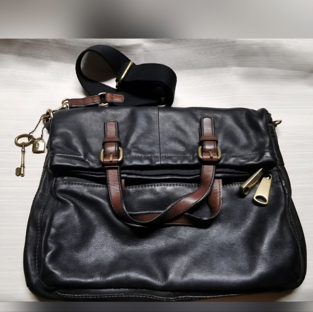 Black and Brown FOSSIL Leather Messenger Bag